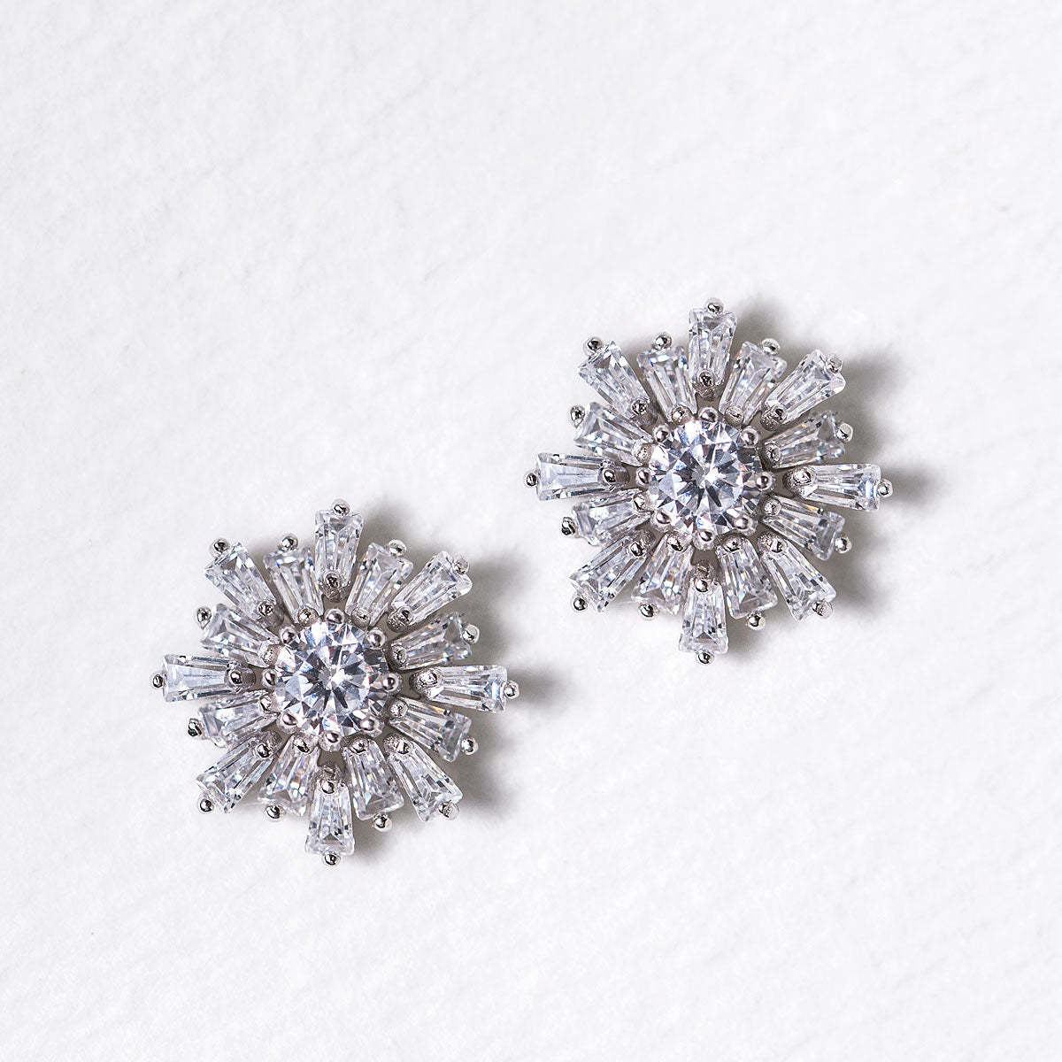 Deco Baguette Rays Moissanite Diamonds 18K White Gold Studs | Mix Mix Style [Hot Seller]-Mix MIx Style