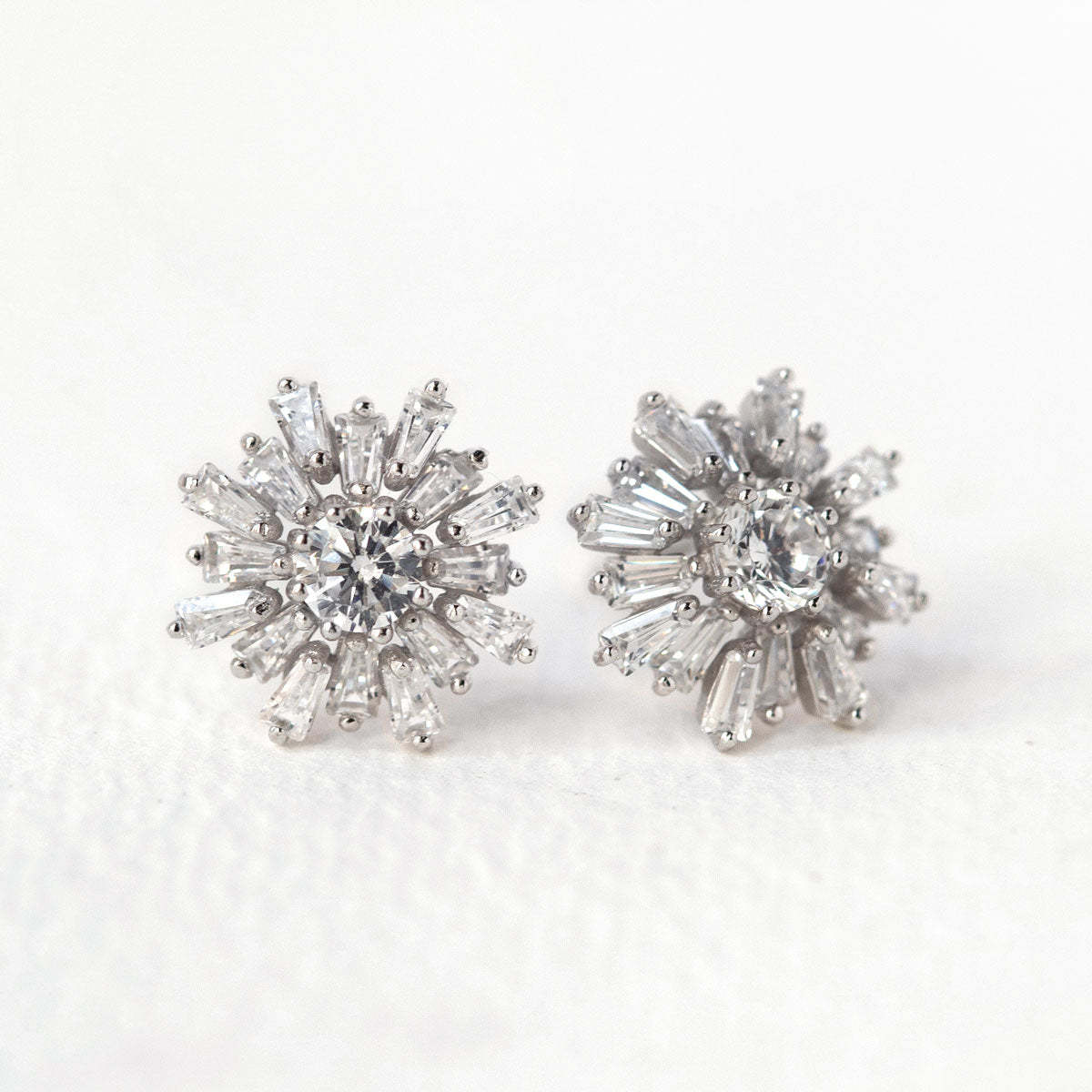 Deco Baguette Rays Moissanite Diamonds 18K White Gold Studs | Mix Mix Style [Hot Seller]-Mix MIx Style