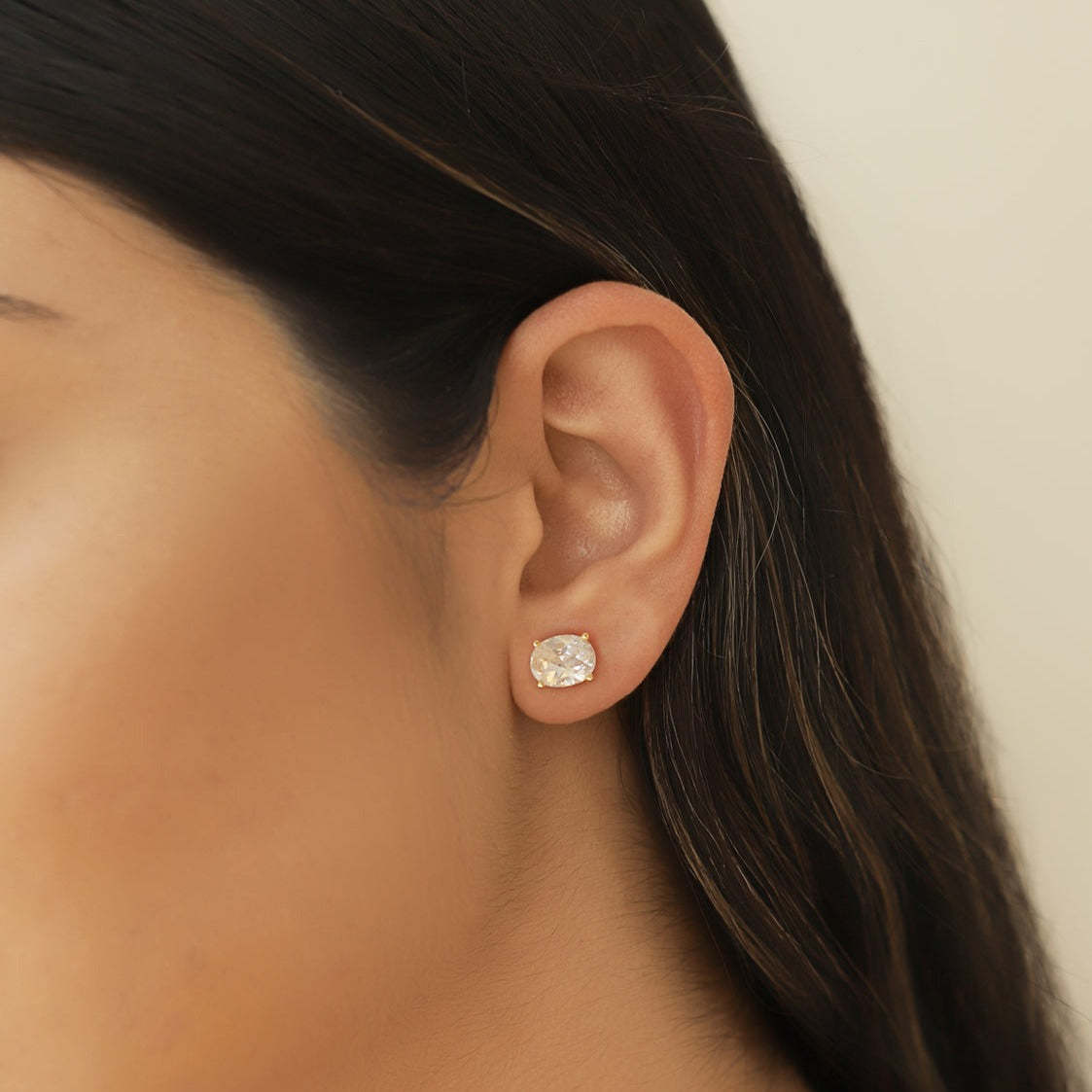 Solitaire Oval 18K Gold Plated Stud Earrings | Mix Mix Style [Hot Seller]-Mix MIx Style