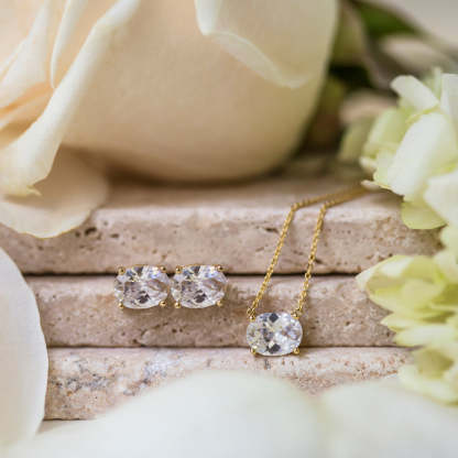 Solitaire Oval 18K Gold Plated Stud Earrings | Mix Mix Style [Hot Seller]-Mix MIx Style