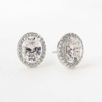 Oval Moissanite Stud 18K White Gold Earrings | Mix Mix Style [Hot Seller]-Mix MIx Style