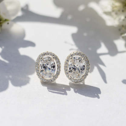 Oval Moissanite Stud 18K White Gold Earrings | Mix Mix Style [Hot Seller]-Mix MIx Style