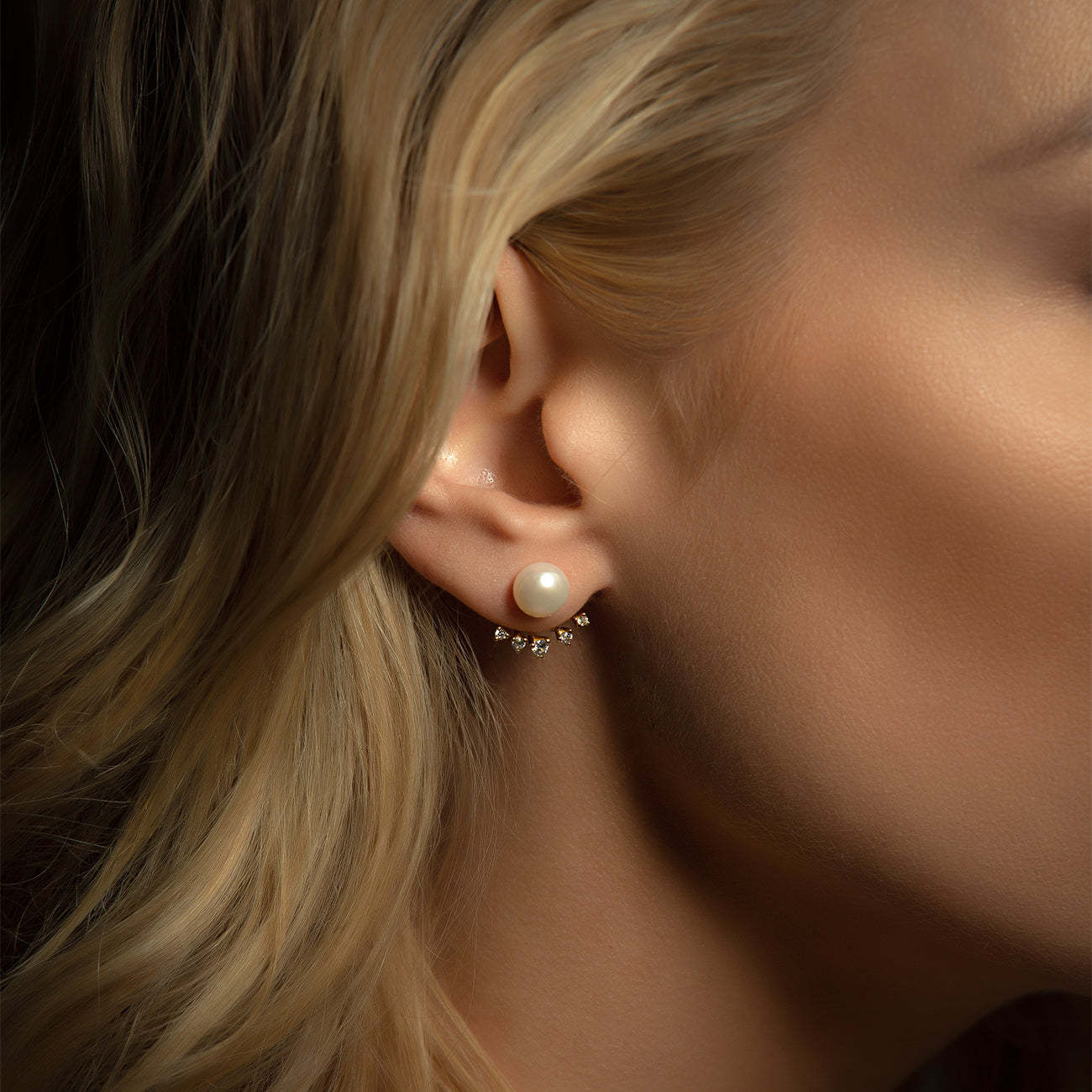 Perl Moissanite 14K Gold Plated Ear Jacket | Mix Mix Style [Hot Seller]-Mix MIx Style