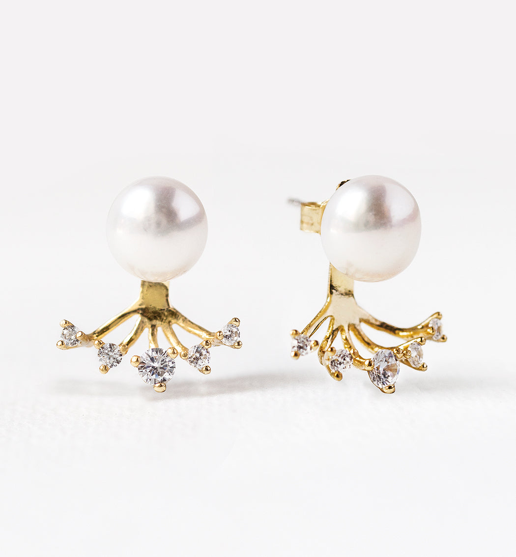 Perl Moissanite 14K Gold Plated Ear Jacket | Mix Mix Style [Hot Seller]-Mix MIx Style