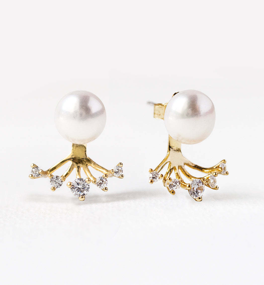 Perl Moissanite 14K Gold Plated Ear Jacket | Mix Mix Style [Hot Seller]-Mix MIx Style