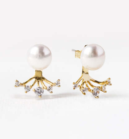 Perl Moissanite 14K Gold Plated Ear Jacket | Mix Mix Style [Hot Seller]-Mix MIx Style