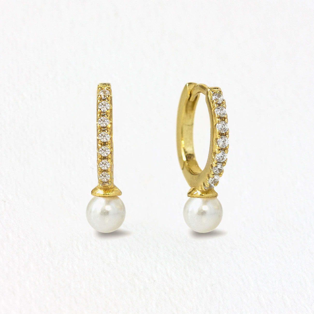 Tiny Pearl Huggie 14K Solid Gold Earrings | Mix Mix Style [Hot Seller]-Mix MIx Style