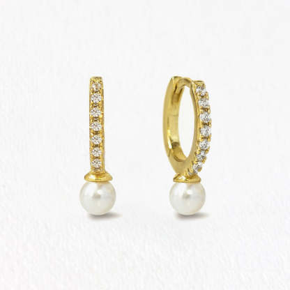 Tiny Pearl Huggie 14K Solid Gold Earrings | Mix Mix Style [Hot Seller]-Mix MIx Style