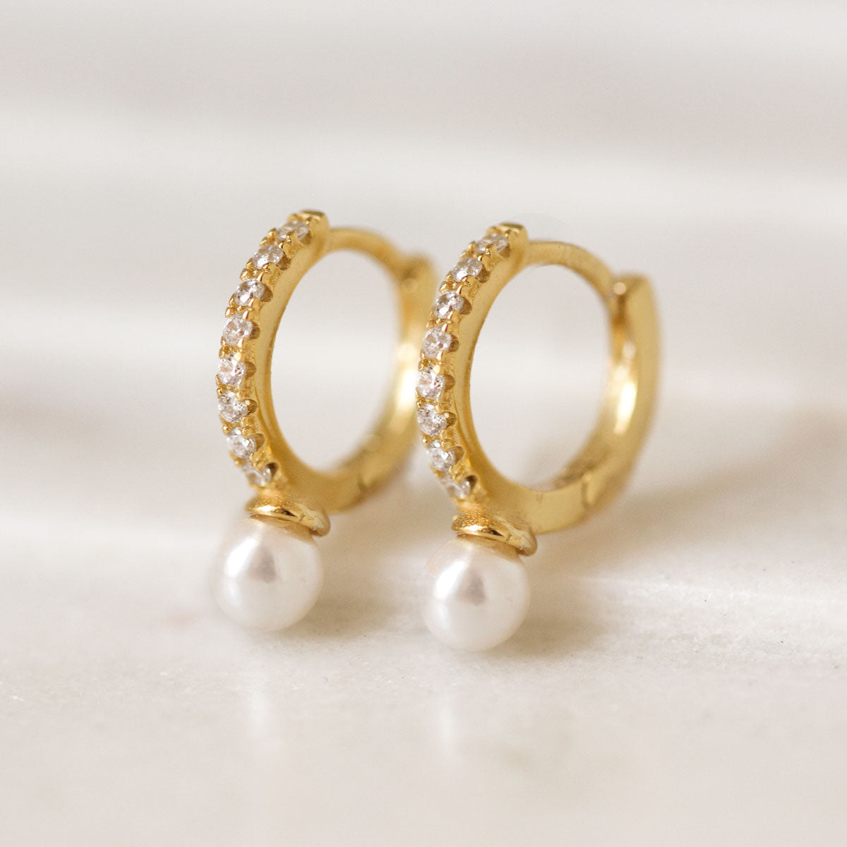 Tiny Pearl Huggie 14K Solid Gold Earrings | Mix Mix Style [Hot Seller]-Mix MIx Style