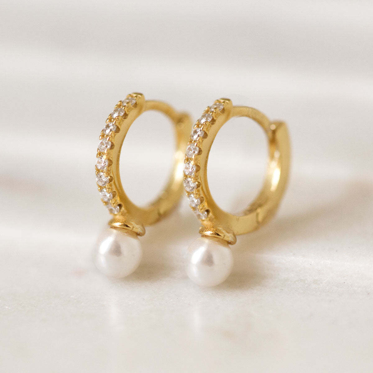 Tiny Pearl Huggie 14K Solid Gold Earrings | Mix Mix Style [Hot Seller]-Mix MIx Style