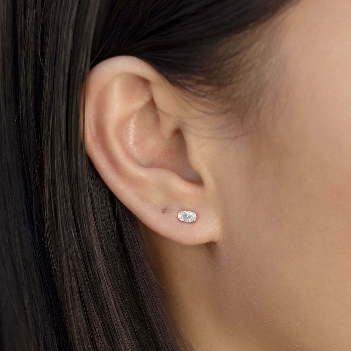 Tiny Oval 18K White Gold Studs | Mix Mix Style [Hot Seller]-Mix MIx Style