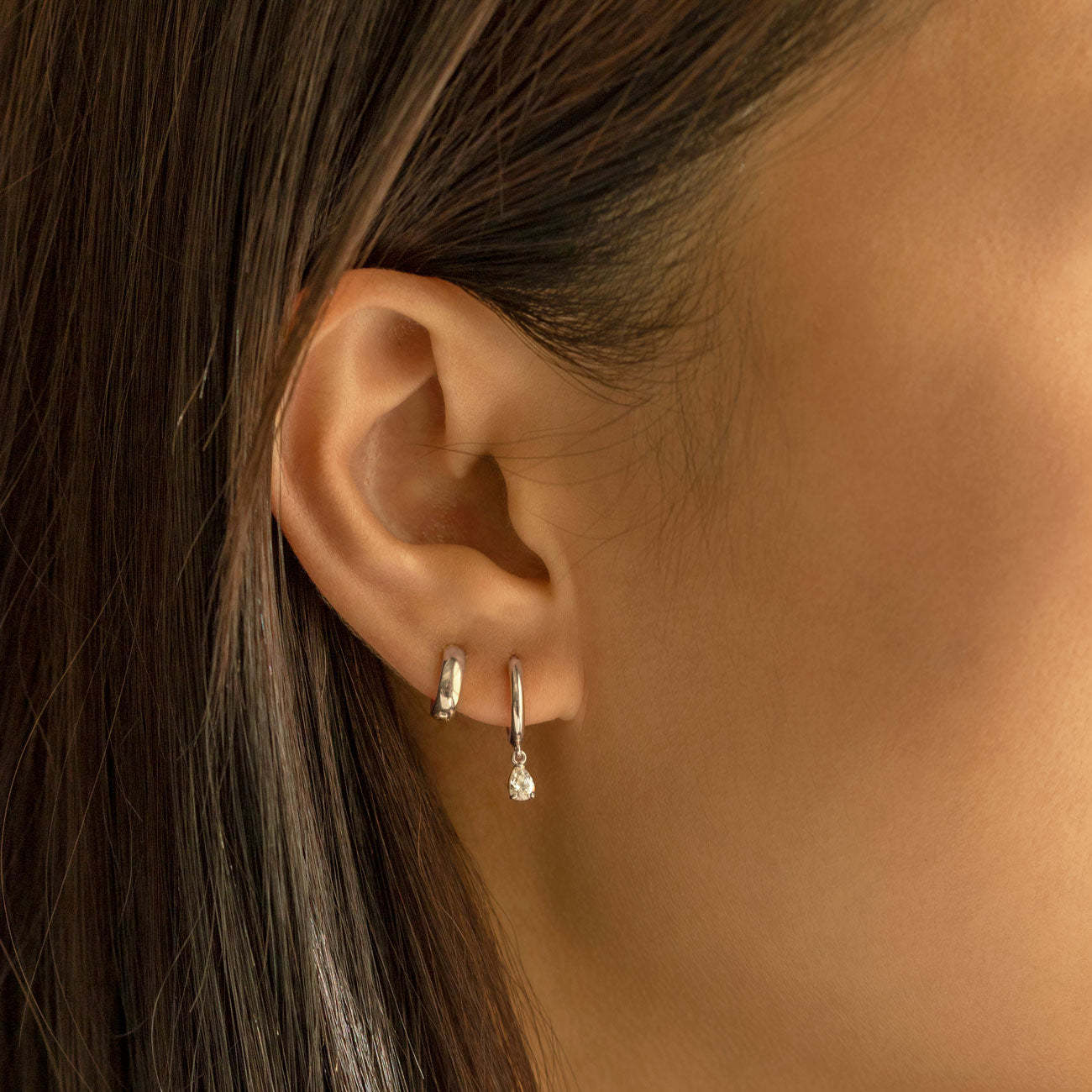 Pear Drop Huggie 18K White Gold  Earrings | Mix Mix Style [Hot Seller]-Mix MIx Style