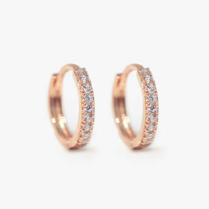 Thin Pave Huggie 14K Rose Gold Hoops | Mix Mix Style [Hot Seller]-Mix MIx Style