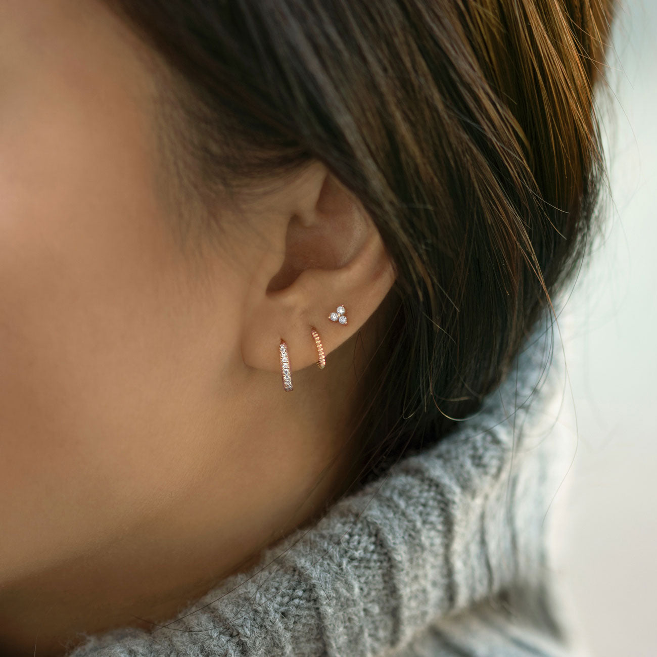 Thin Pave Huggie 14K Rose Gold Hoops | Mix Mix Style [Hot Seller]-Mix MIx Style