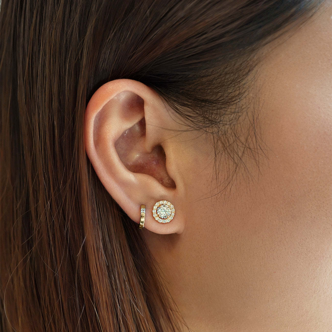 Solitaire Halo 18K Gold Plated Studs | Mix Mix Style [Hot Seller]-Mix MIx Style