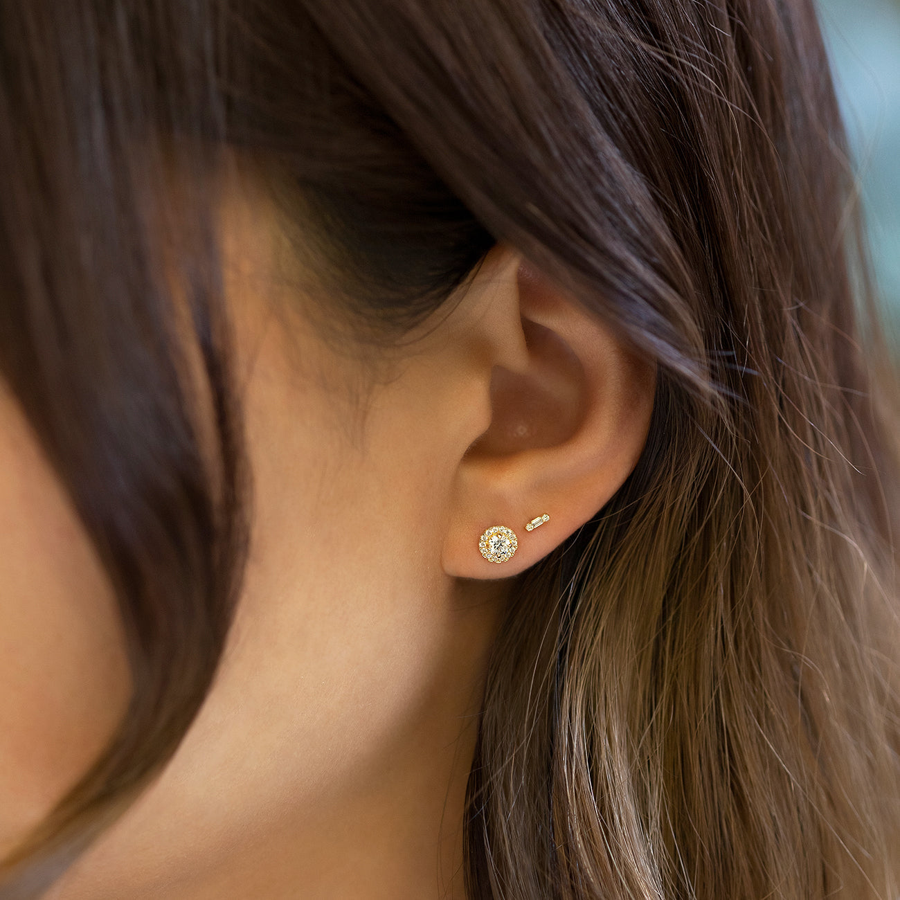Solitaire Halo 18K Gold Plated Studs | Mix Mix Style [Hot Seller]-Mix MIx Style