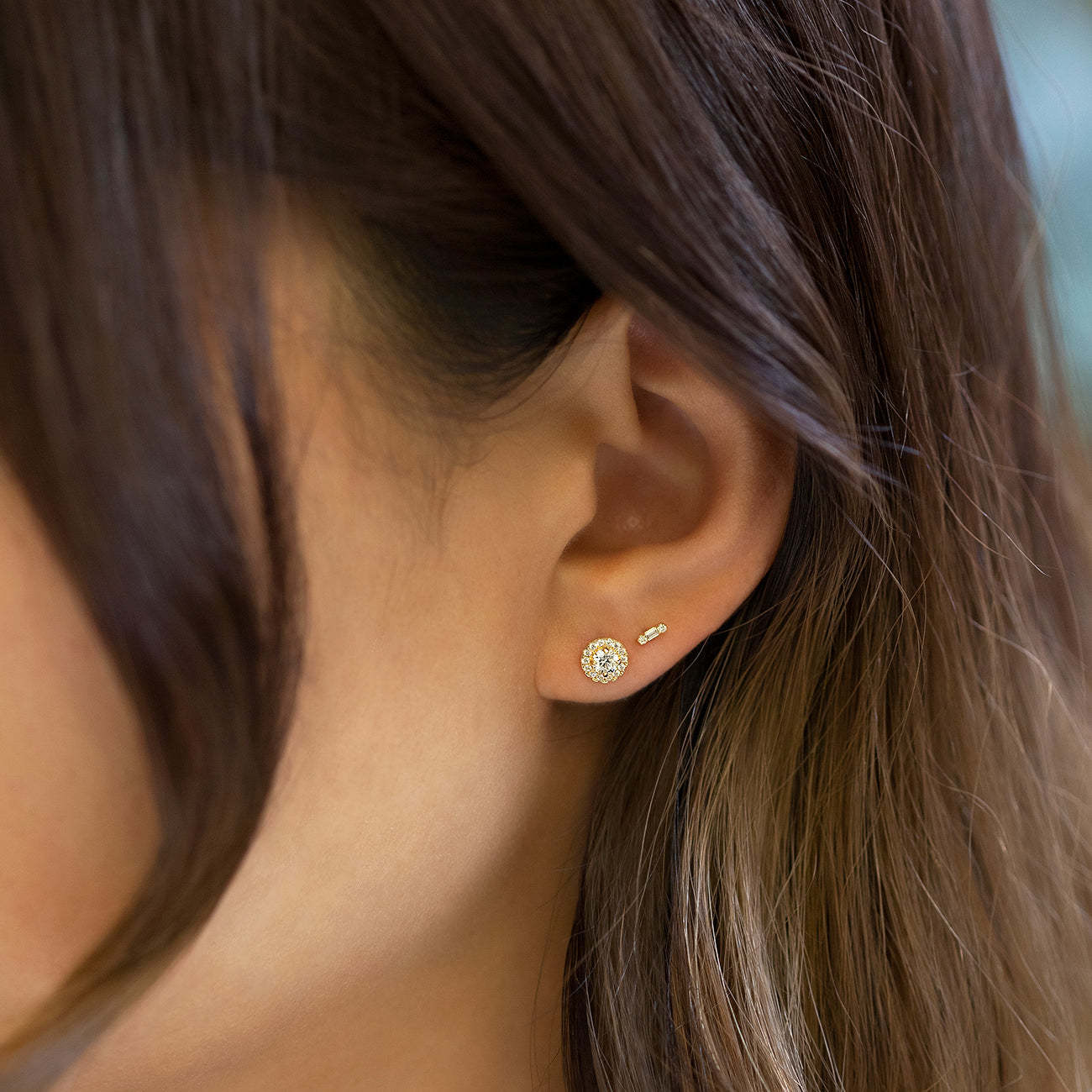 Solitaire Halo 18K Gold Plated Studs | Mix Mix Style [Hot Seller]-Mix MIx Style