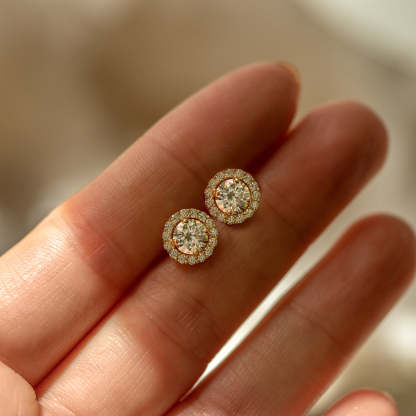 Solitaire Halo 18K Gold Plated Studs | Mix Mix Style [Hot Seller]-Mix MIx Style