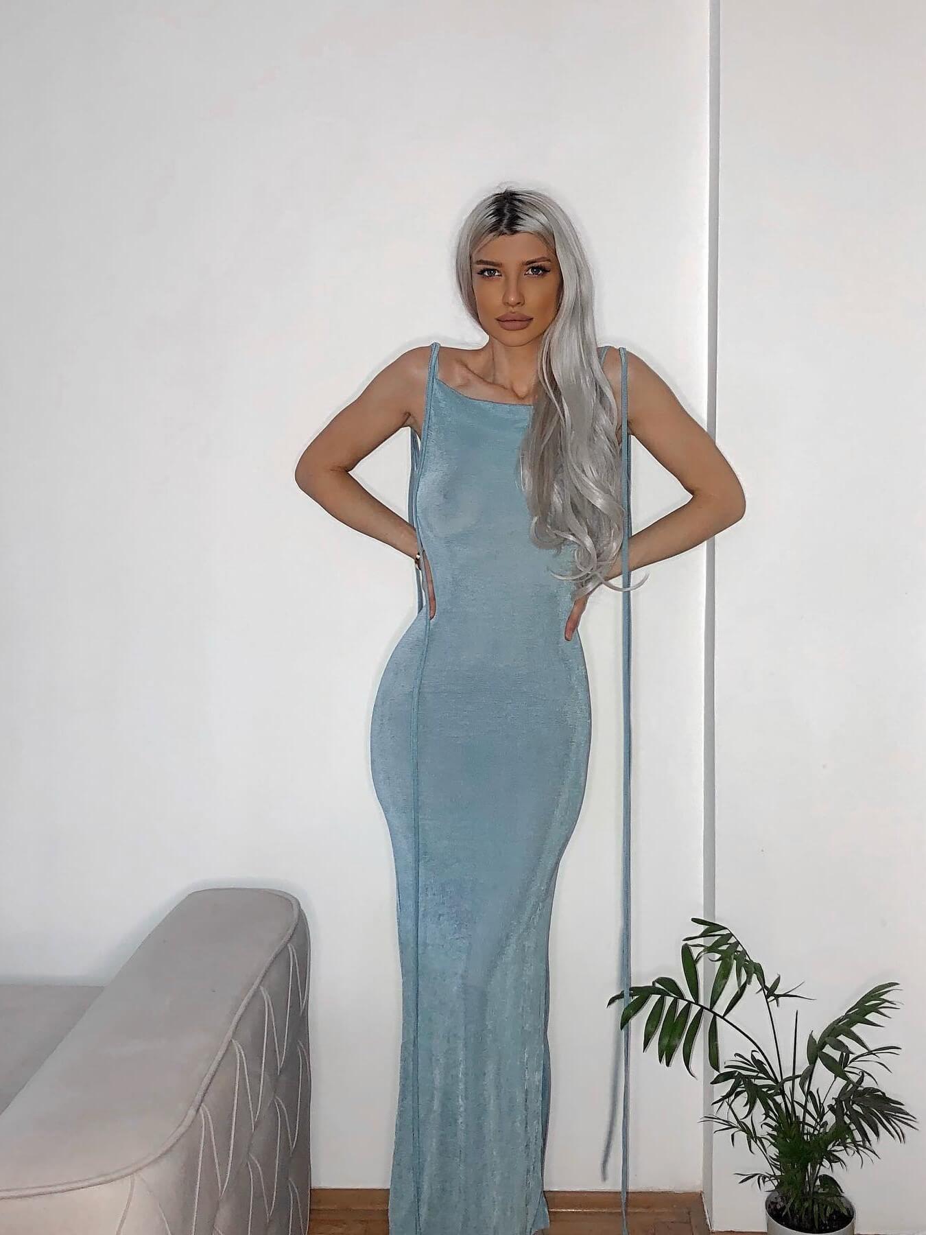 Egypt Backless Maxi Dress In Blue-Mix MIx Style