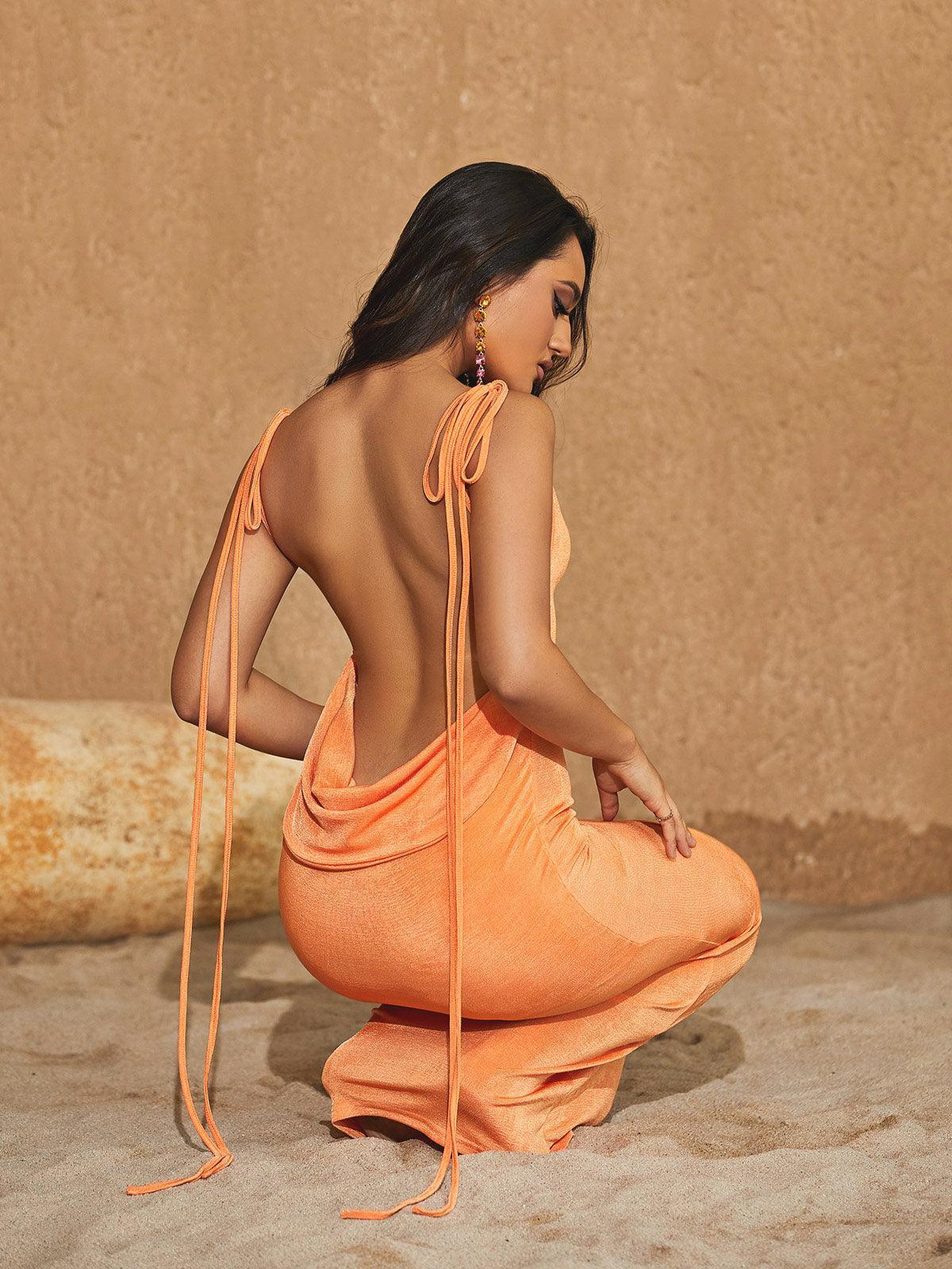 Egypt Backless Maxi Dress In Orange-Mix MIx Style