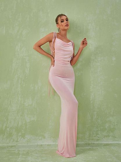 Backless Maxi Dress In Pink | Mix Mix Style [Hot Seller]-Mix MIx Style
