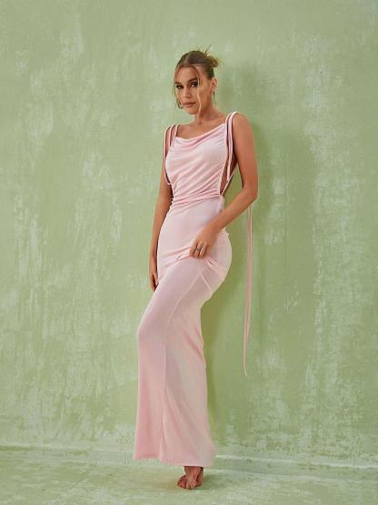 Backless Maxi Dress In Pink | Mix Mix Style [Hot Seller]-Mix MIx Style