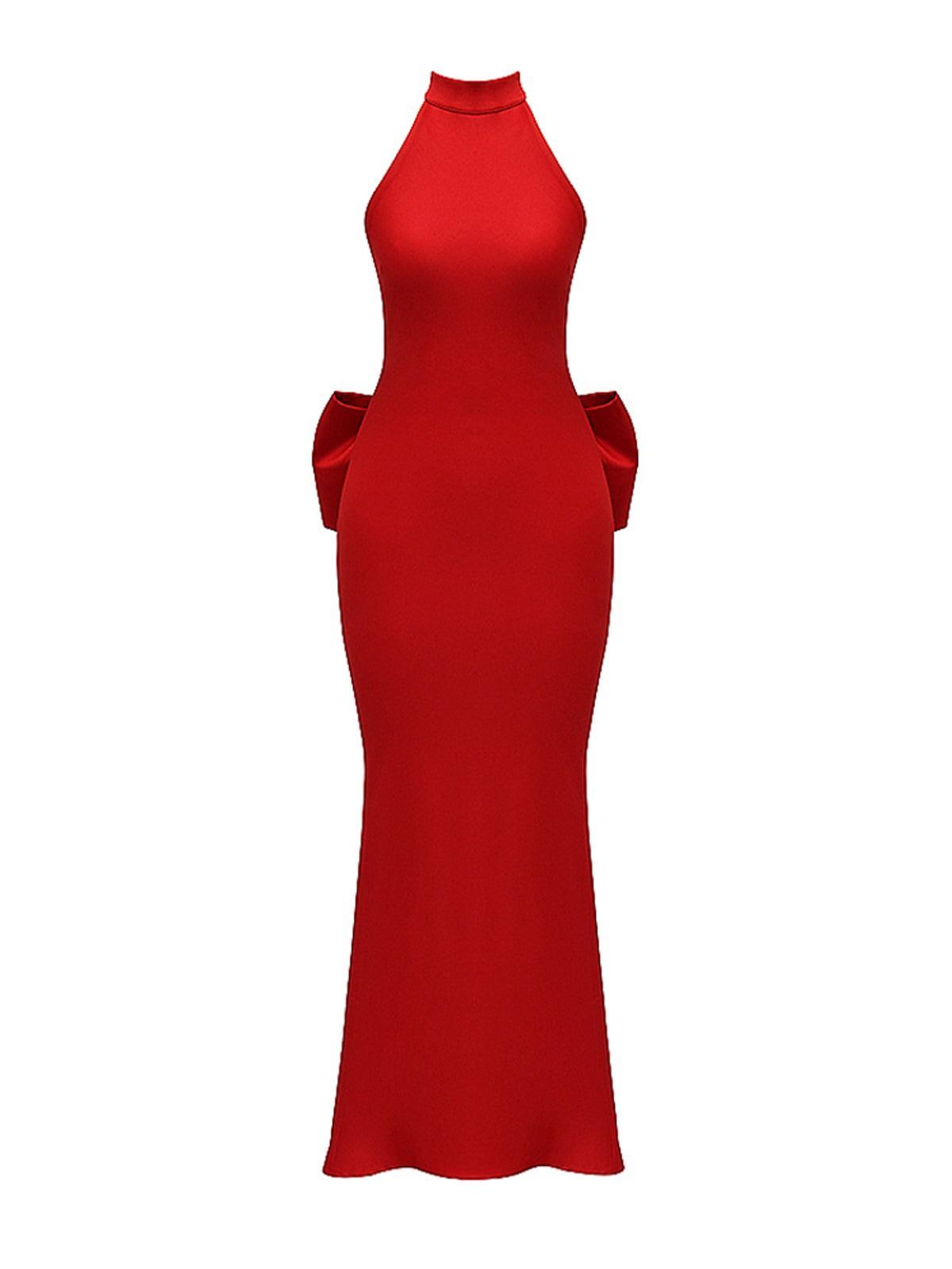 Eirian Halterneck Bow Backless Maxi Dress-Mix MIx Style