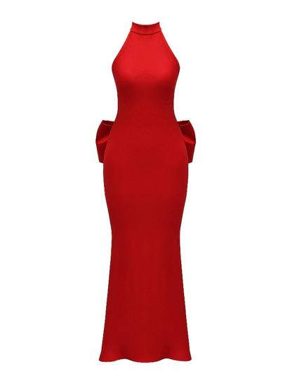 Eirian Halterneck Bow Backless Maxi Dress-Mix MIx Style