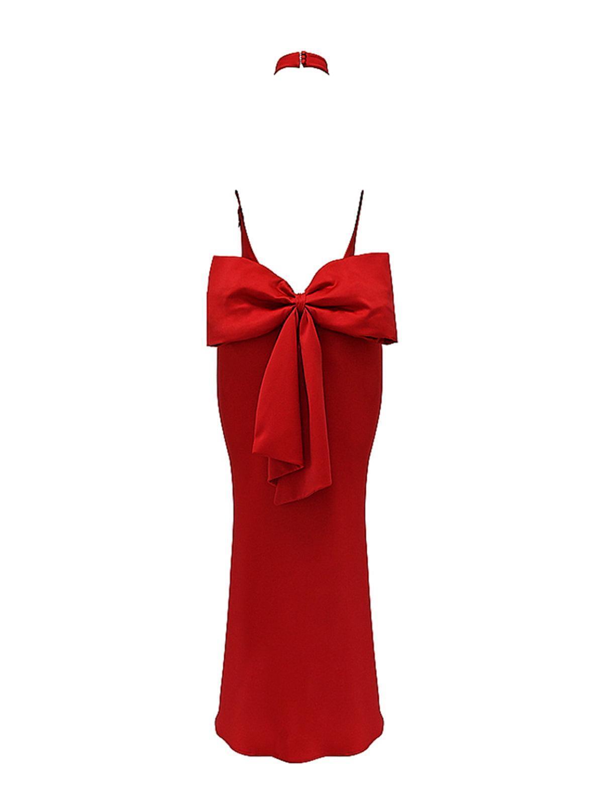 Eirian Halterneck Bow Backless Maxi Dress-Mix MIx Style