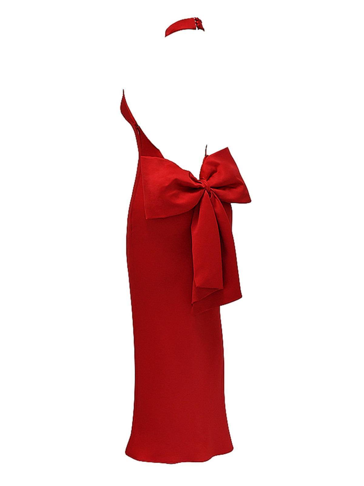 Eirian Halterneck Bow Backless Maxi Dress-Mix MIx Style