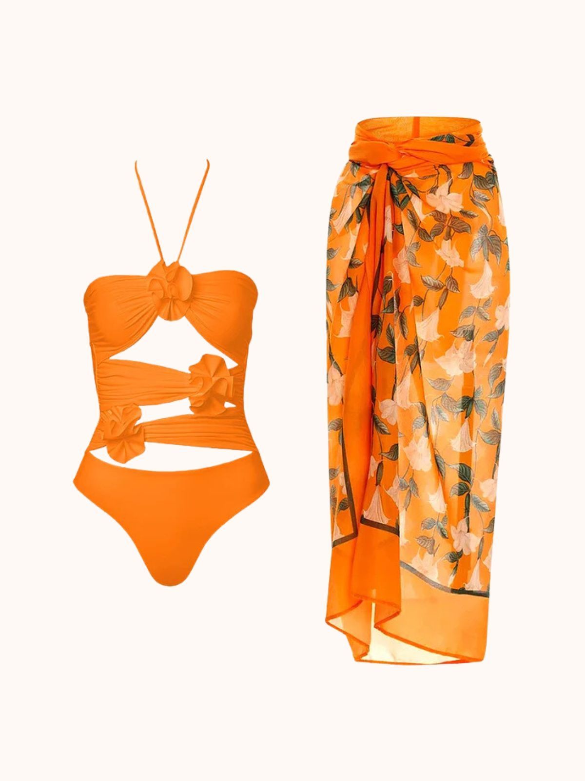 Orange Halterneck Swimwear Two Piece Set | Mix Mix Style-Mix MIx Style