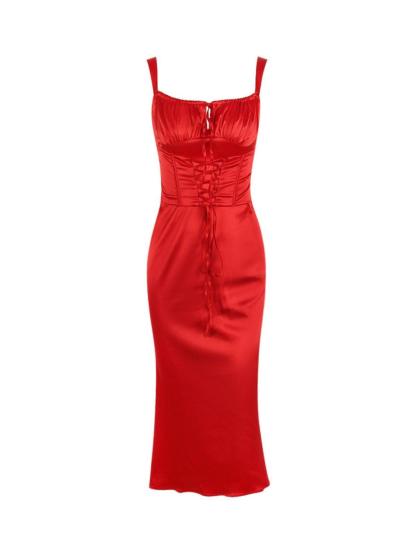 Elidi Satin Lace Up Corset Midi Dress-Mix MIx Style