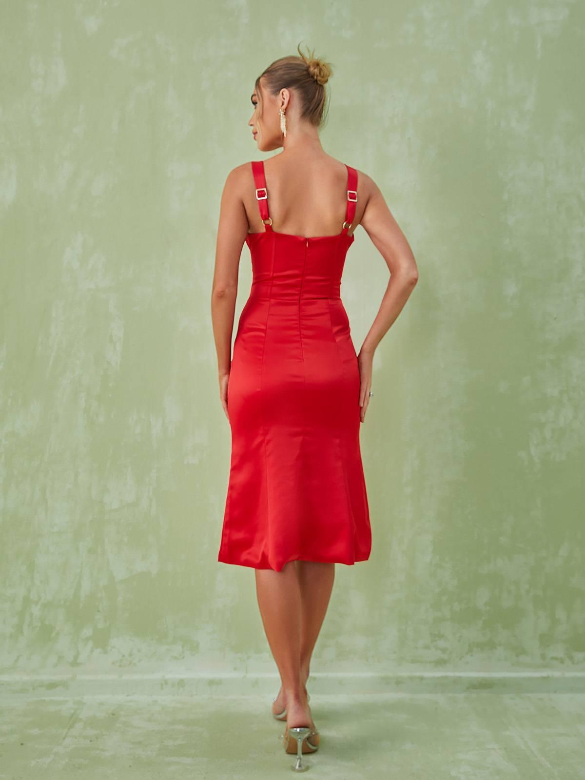 Elidi Satin Lace Up Corset Midi Dress-Mix MIx Style