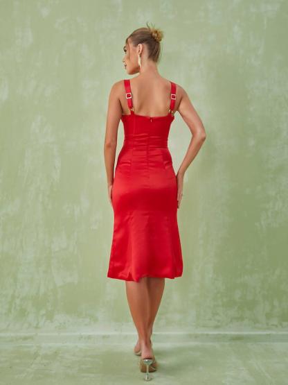 Elidi Satin Lace Up Corset Midi Dress-Mix MIx Style