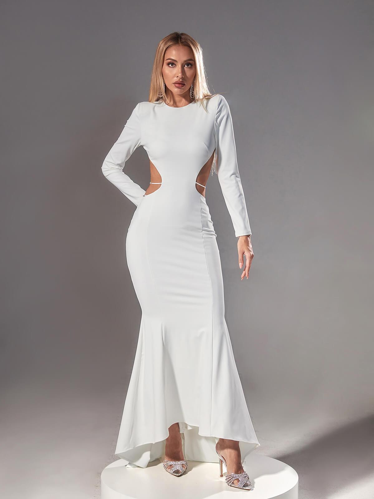 Backless Embellished Maxi Dress In White | Mix Mix Style [Hot Seller]-Mix MIx Style
