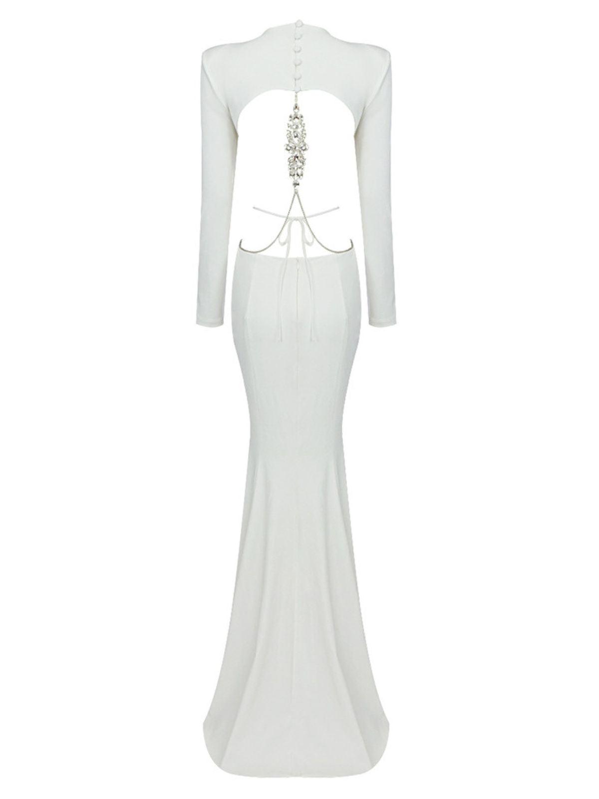 Backless Embellished Maxi Dress In White | Mix Mix Style [Hot Seller]-Mix MIx Style
