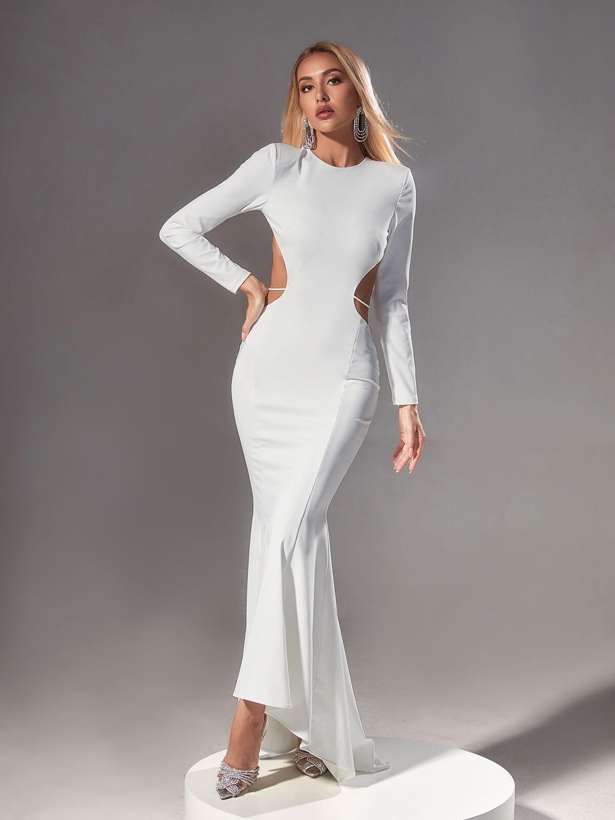 Backless Embellished Maxi Dress In White | Mix Mix Style [Hot Seller]-Mix MIx Style