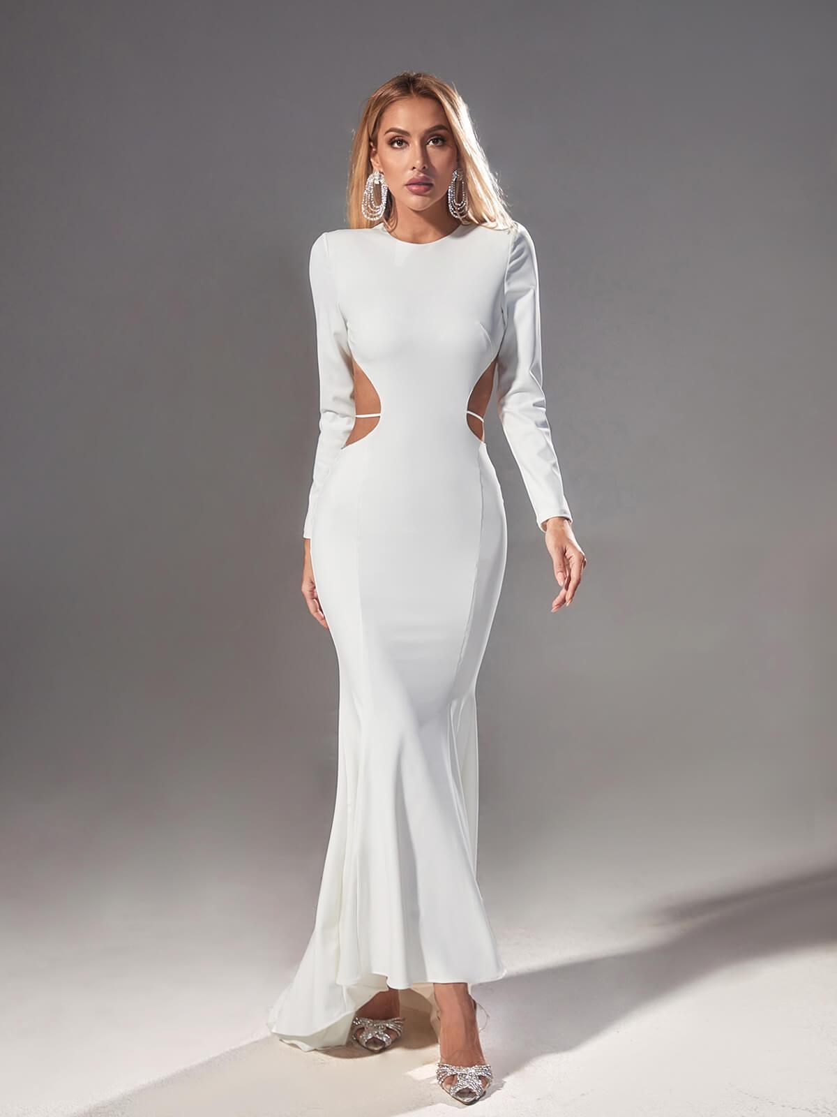 Backless Embellished Maxi Dress In White | Mix Mix Style [Hot Seller]-Mix MIx Style