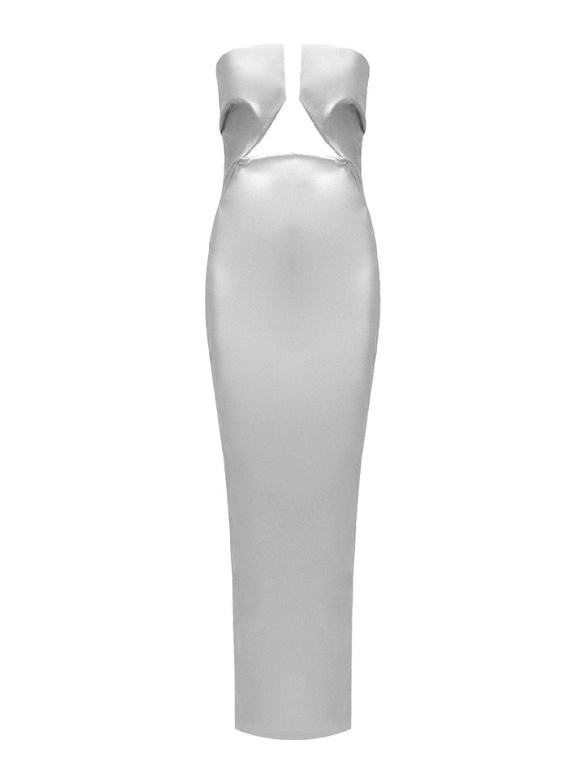 Strapless Leather Maxi Dress In Silver | Mix Mix Style [Hot Seller]-Mix MIx Style