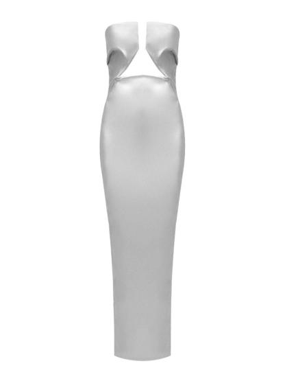 Strapless Leather Maxi Dress In Silver | Mix Mix Style [Hot Seller]-Mix MIx Style