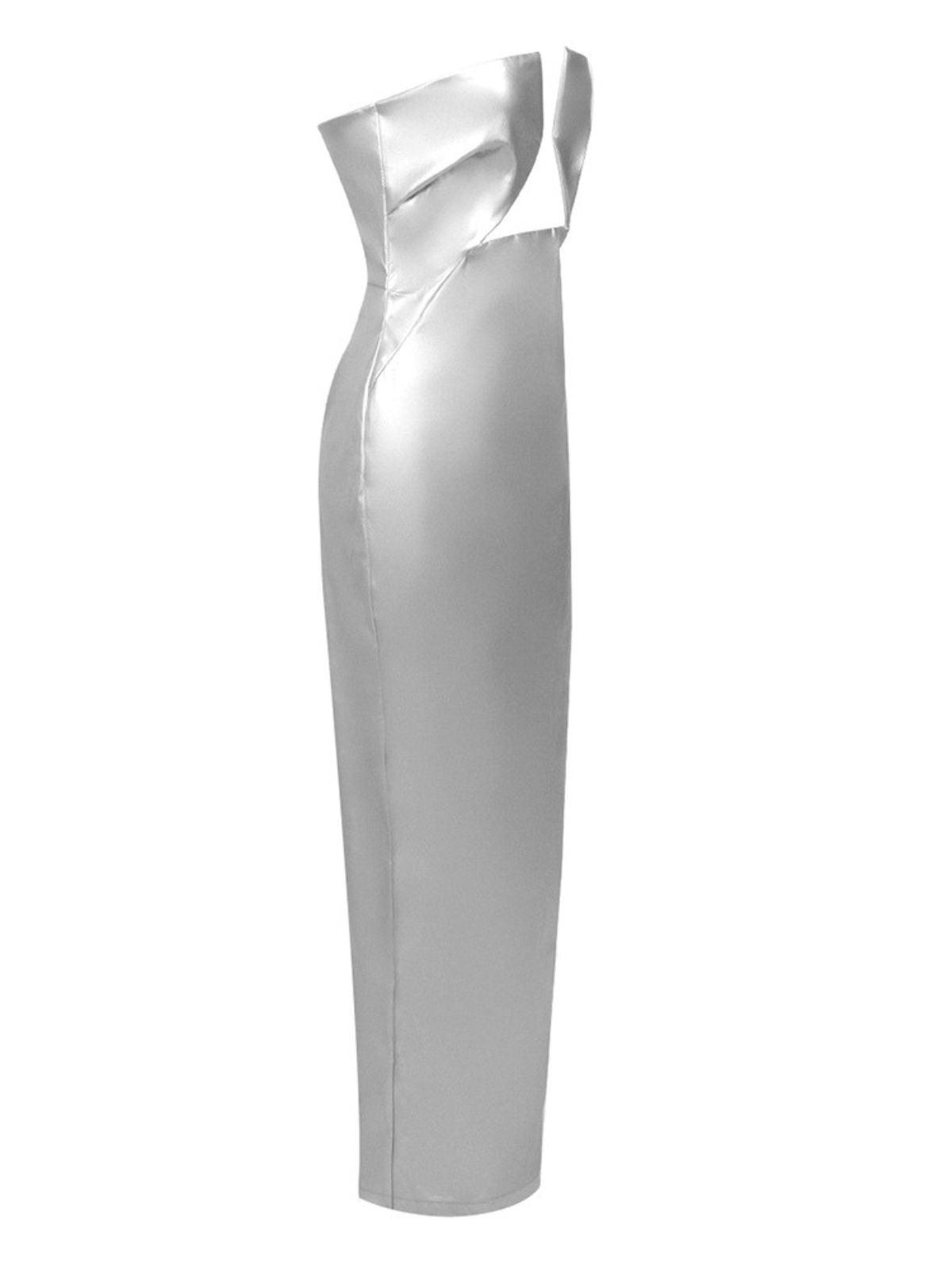 Strapless Leather Maxi Dress In Silver | Mix Mix Style [Hot Seller]-Mix MIx Style