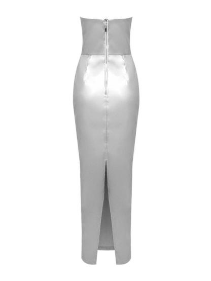 Strapless Leather Maxi Dress In Silver | Mix Mix Style [Hot Seller]-Mix MIx Style