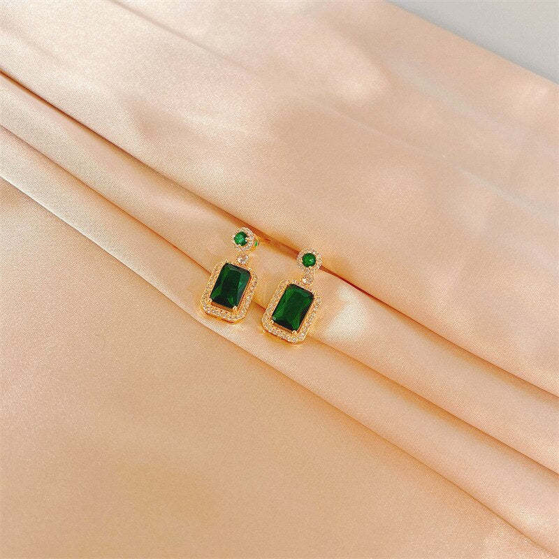 18k Gold Plated Green Emerald Cut Moissanite Necklace Earrings and Ring Set | Mix Mix Style [Hot Seller]-Mix MIx Style