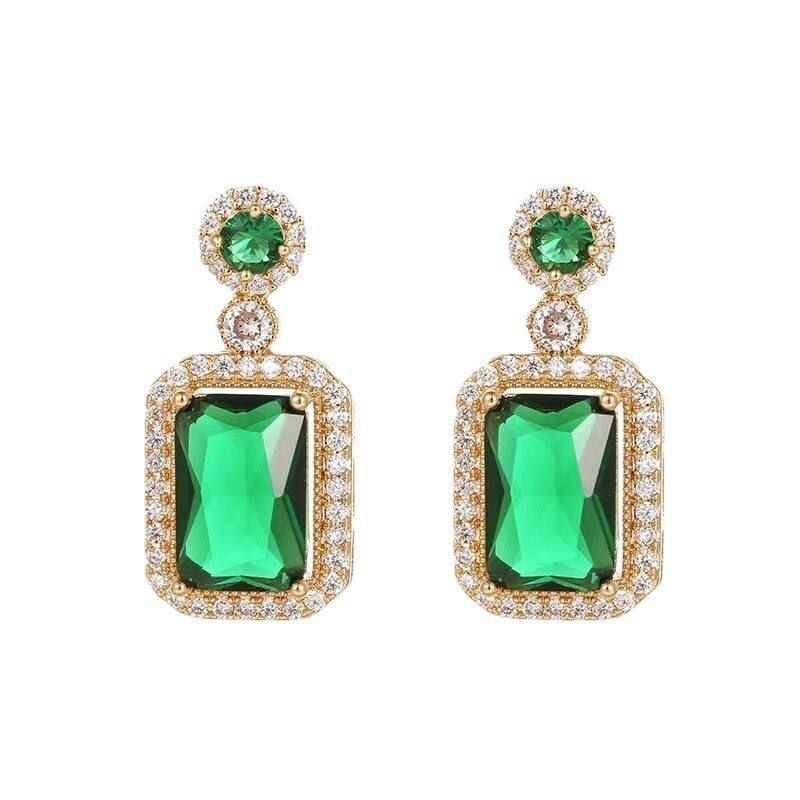 18k Gold Plated Green Emerald Cut Moissanite Necklace Earrings and Ring Set | Mix Mix Style [Hot Seller]-Mix MIx Style