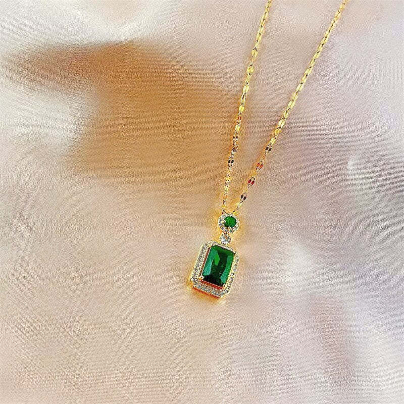 18k Gold Plated Green Emerald Cut Moissanite Necklace Earrings and Ring Set | Mix Mix Style [Hot Seller]-Mix MIx Style