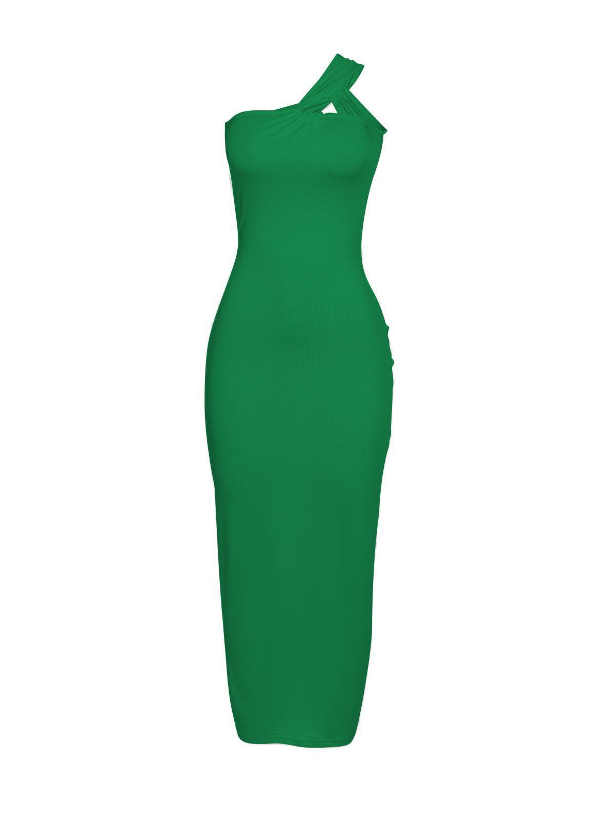 One Shoulder Backless Maxi Dress In Green | Mix Mix Style [Hot Seller]-Mix MIx Style