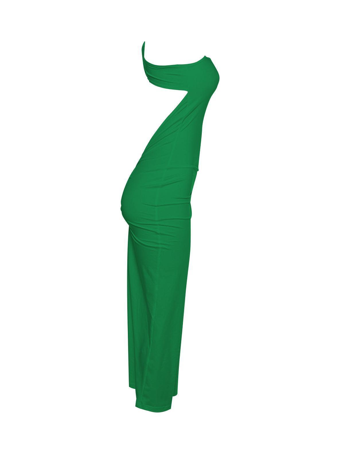One Shoulder Backless Maxi Dress In Green | Mix Mix Style [Hot Seller]-Mix MIx Style