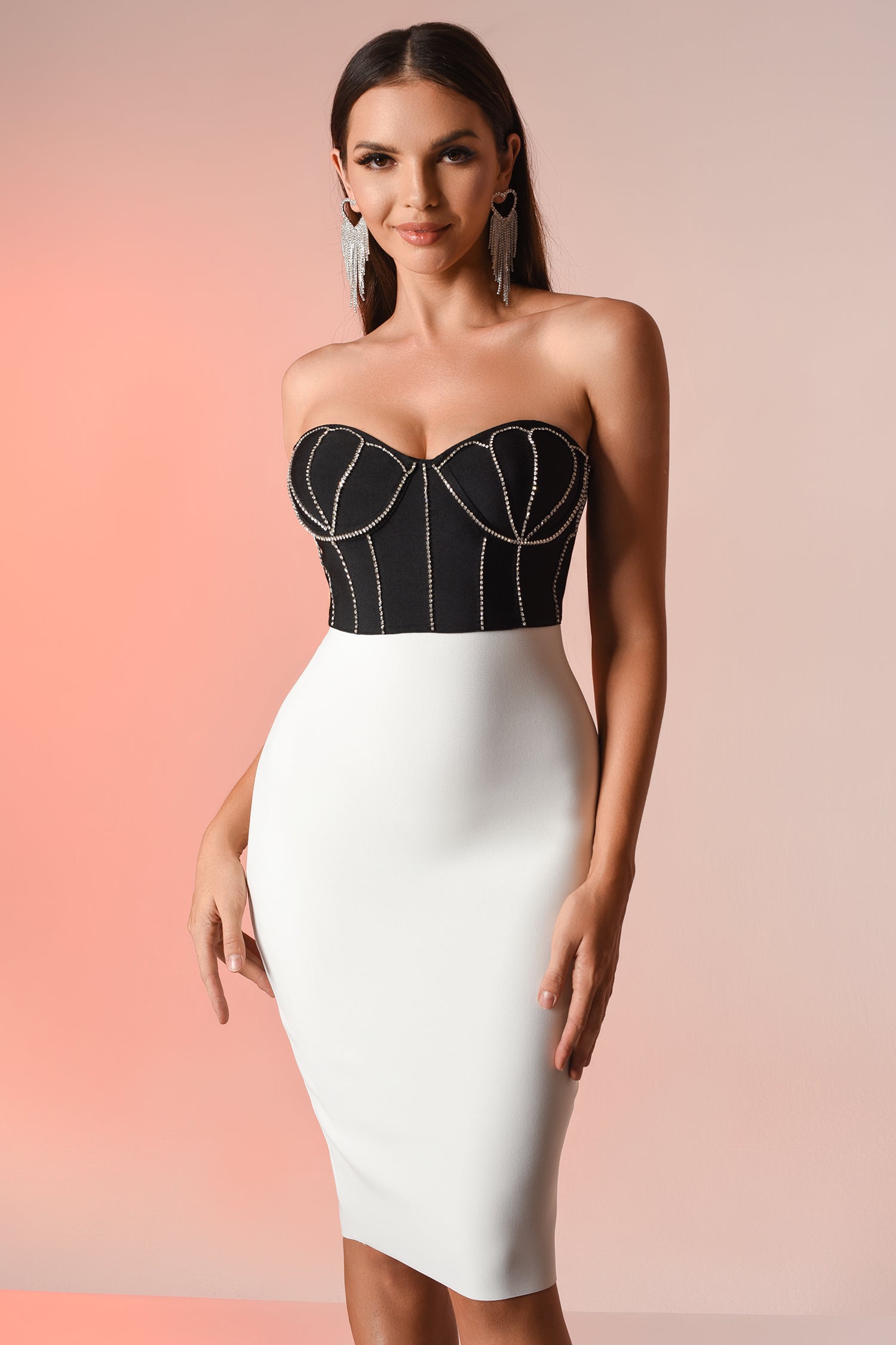 Black & White Diamante Mini Bandage Dress | Mix Mix Style [Hot Seller]-Mix MIx Style