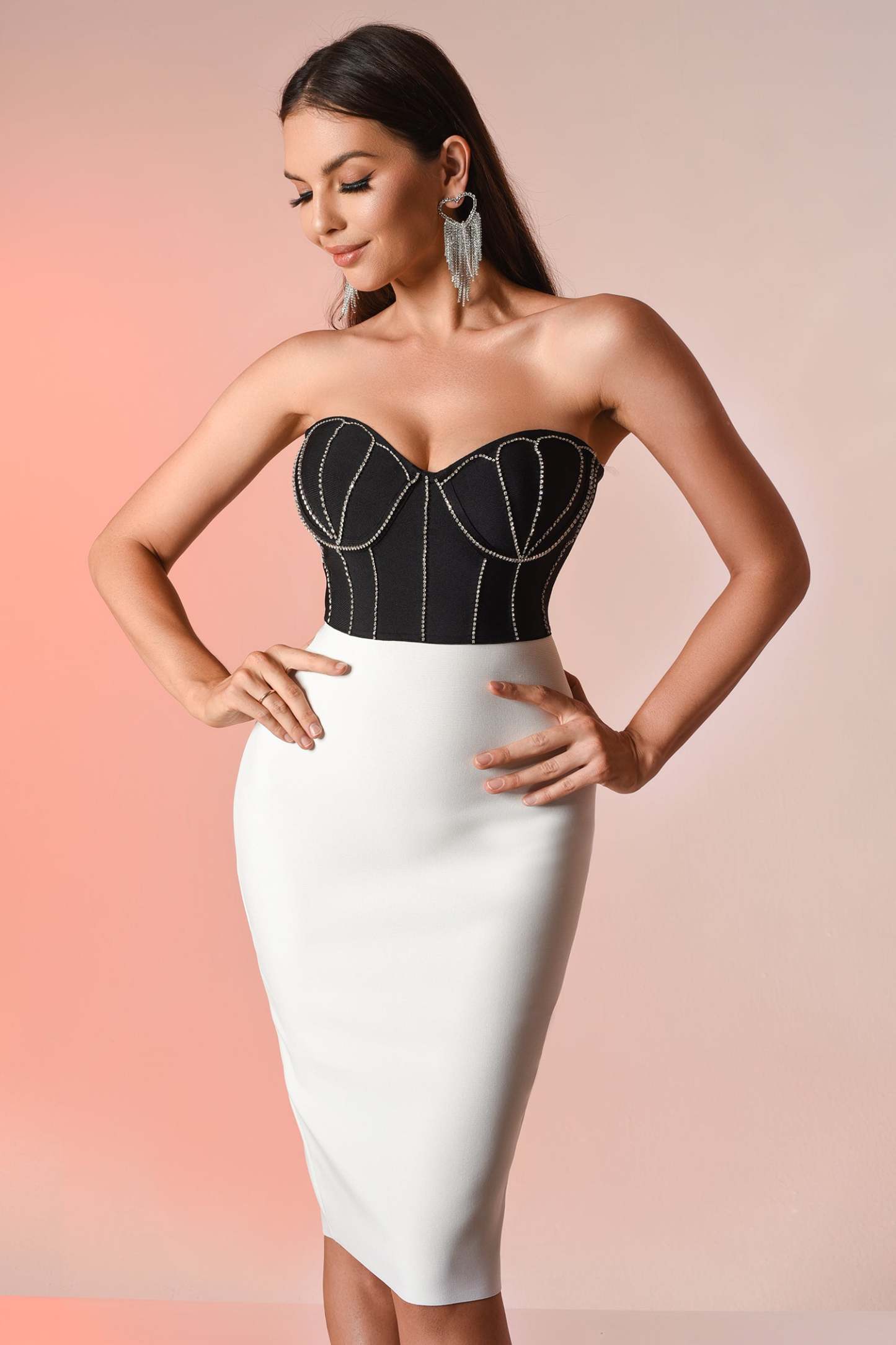 Black & White Diamante Mini Bandage Dress | Mix Mix Style [Hot Seller]-Mix MIx Style