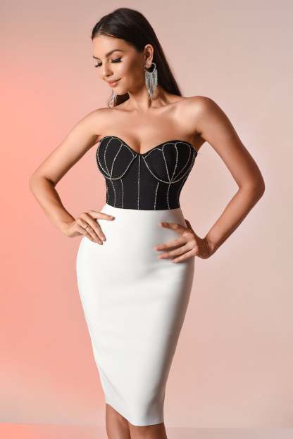 Black & White Diamante Mini Bandage Dress | Mix Mix Style [Hot Seller]-Mix MIx Style
